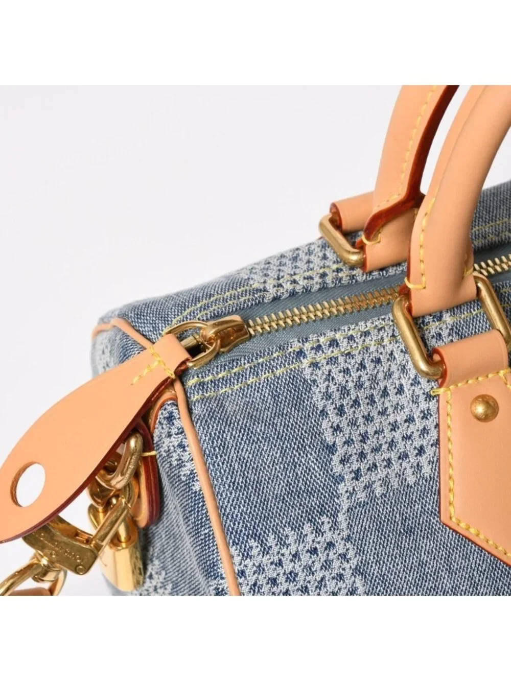 Louis Vuitton Speedy Bandouliere 25 Damier Denim Gold Handbag
